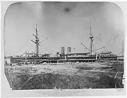 The Chinese ironclad Dingyuan, of the Imperial Chinese Navy.