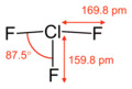 Skeletal formula of chlorine trifluoride with some measurements