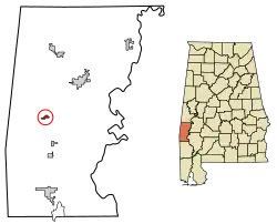 Location of Needham in Choctaw County, Alabama.