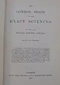 Title page of an 1885 copy of "The Common Sense of the Exact Sciences"