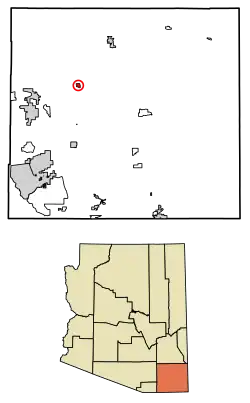 Location of Dragoon in Cochise County, Arizona.