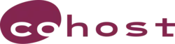 The Cohost logo, a purple egg with the letters C and O in it followed by the word host in purple