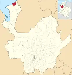 Location of the municipality and town of San Juan de Urabá in the Antioquia Department of Colombia