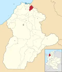 Location of the municipality and town of Momil in the Córdoba Department of Colombia.
