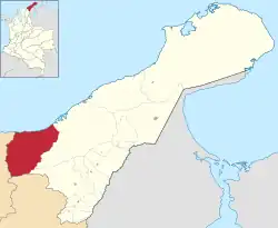 Location of the town and municipality of Dibulla in La Guajira Department.