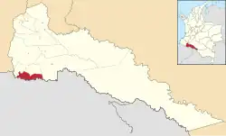 Location of the municipality and town of San Miguel in the Putumayo Department of Colombia.