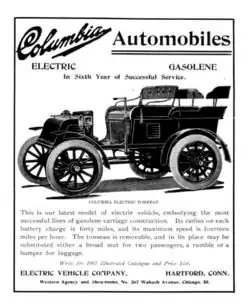 Columbia Automobile advertisement from 1901 showing rear-entrance tonneau body