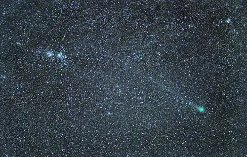 Comet C2014_Q2 Lovejoy and the Perseus double cluster imaged at La Cañada on 27 February 2015