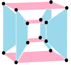 4{4}2, or with 16 vertices, 8 4-edges in 2 sets of colors and filled square 4-edges