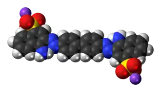 Space-filling model of the component ions of congo red