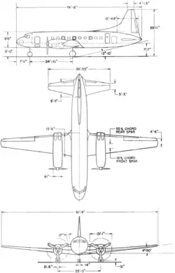 3-view line drawing of the Convair 240