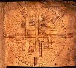 A 14th century diagram of Jerusalem in a round shape