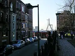 From left to right can be seen the Skinny House, the Leonard P. Zakim Bunker Hill Memorial Bridge, and the Copp's Hill Burying Ground.