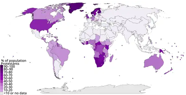 Countries by percentage of Protestants, 2010