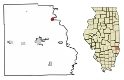 Location of Hutsonville in Crawford County, Illinois.