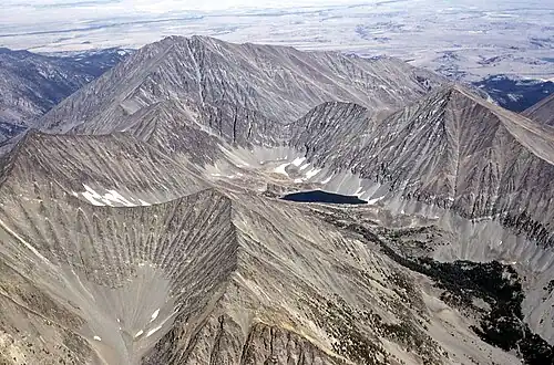 Crazy Peak (left background) rises above a relatively barren region