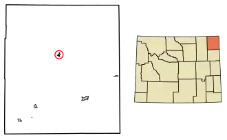 Location of Hulett in Crook County, Wyoming.