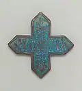 Cross-Shaped Tile, second half 13th–early 14th century, Iran. Stonepaste; overglaze painted and leaf gilded. Metropolitan Museum of Art
