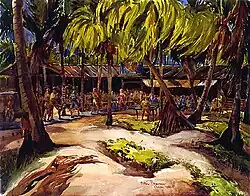 Image 3An illustration of the Cross Spikes Club of the US Navy on Bikini Atoll, one of several Marshall Islands used for atomic bomb tests. (from Micronesia)