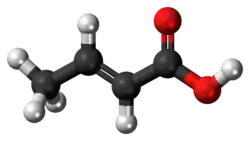 Ball-and-stick model of the crotonic acid molecule