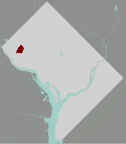 Map of Washington, D.C., with Wesley Heights highlighted in red