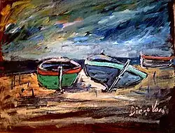 Boote am Strand, Oil on Canvas, Private Collection DA