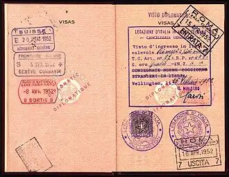 Dame Hilda Ross - Visas in Passport (1952)