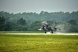Dassault Rafale of Indian Air Force squadron 101 landing in Hasimara, West Bengal.
