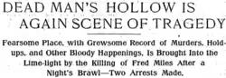 Headline from the July 25, 1906 edition of the Washington Post detailing a murder in Dead Man's Hollow