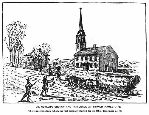 Departure of pioneers from Manasseh Cutler's parsonage in 1787