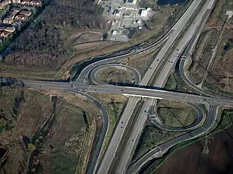 A parclo A4 interchange along Highway 407 on the Mississauga / Milton, Ontario, boundary 43°34′17.8″N 79°47′23.6″W﻿ / ﻿43.571611°N 79.789889°W﻿ / 43.571611; -79.789889