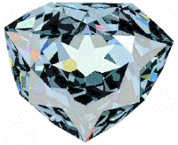 Computer reconstruction of the "French Blue" diamond, as cut by Jean Pitau for Louis XIV in 1673 (ca. 31 mm × 25 mm (1.22 in × 0.98 in)).