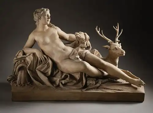 Diana with a stag and a dog, terra cotta, Los Angeles County Museum of Art (1687)