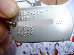 Air Force ID tag (serial number blurred), modern, designation: pagan