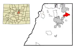 Location of The Pinery CDP in Douglas County, Colorado