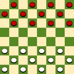 8×8 board, starting position in English, Brazilian, Czech and Russian draughts, as well as Pool checkers
