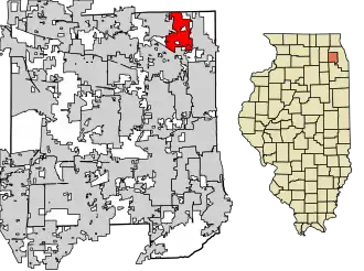 Location of Wood Dale in DuPage County, Illinois.