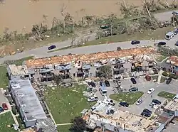 Damaged apartment buildings in Dayton following the tornado.
