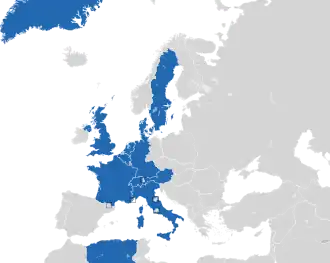 A coloured map of the countries of Europe