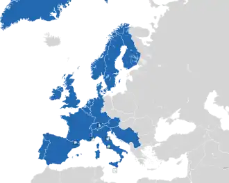 A coloured map of the countries of Europe