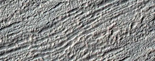 Close, color view of concentric crater fill, as seen by HiRISE under HiWish program