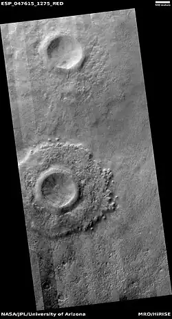 Pedestal crater, as seen by HiRISE under HiWish program