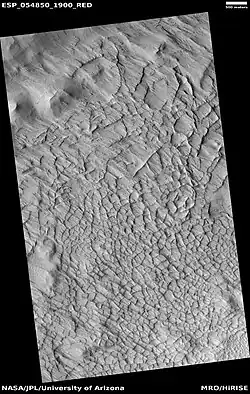 Wide view of large ridge network, as seen by HiRISE under HiWish program