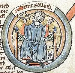13th century circular illustration of Edward the Confessor, enthroned as King of England