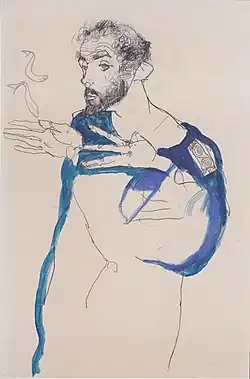 Egon Schiele, Klimt in a light Blue Smock, 1913