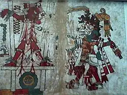 A ruler is executed by a priest of Xipe-totec. Codex Nuttal.