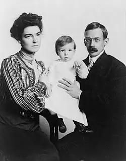 American boy, 1902. One-year-old Melville Bell Grosvenor is held by his parents, Elsie May Bell and Gilbert H. Grosvenor.