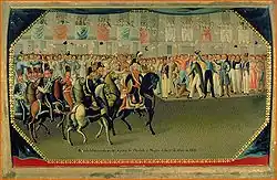 Entrance of Agustín de Iturbide to Mexico City in 1821. Unknown artist, no date.