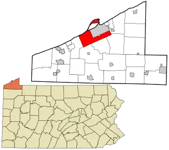 Location in Erie County and the state of Pennsylvania