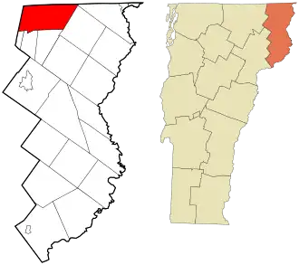 Location in Essex County and the state of Vermont.